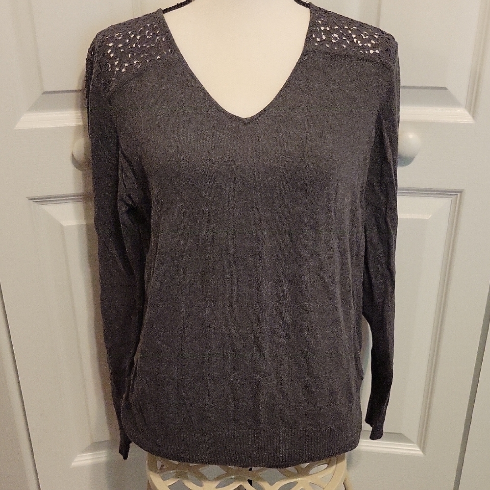 Van Heusen Gray Fitted Long Sleeve Blouse